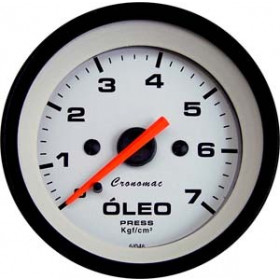 Relógio / Manômetro Indicador de Pressão De Óleo 52mm / 7Kg Fundo Preto - Ponteiro Laranja - Cronomac