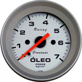 Relógio / Manômetro Indicador de Pressão De Óleo 52mm / 7Kg Cronomac Linha Racing - Aro e Fundo em Alumínio Escovado