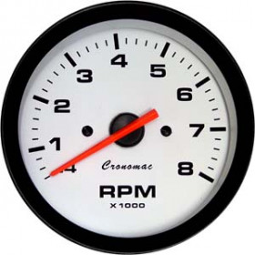 Relógio Contagiros Cronomac 85mm / 8RPM - Fundo Branco / Ponteiro Laranja - Universal