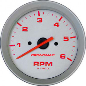 Relógio Contagiros Cronomac 100mm / 6RPM - Diesel - Linha Racing - Fundo e Aro em Alumínio escovado / Grafia e Ponteiro Vermelho - Universal