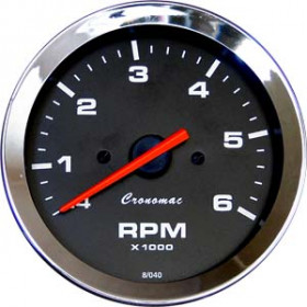 Relógio Contagiros Cronomac Linha Croma Preto 6.000RPM / 85mm (Motores 2, 4, 6 ou 8CIL)