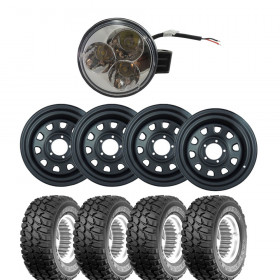 COMBO: 4 Rodas 15x8 6 Furos de 139,7 + 4 Pneus 35x12.5 R15 Westlake Tires MT / Mud Terrain - Grátis: Farol de LED (3 LED