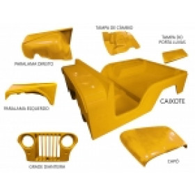 Carroceria Amarela em fibra Reforçada Jeep Willys 55 à 83 Cj5 (Completa sem o quadro) - Cor Básica - (Não Precisa Pintar