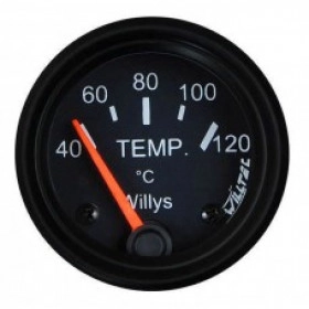 Relógio indicador medidor de Temperatura elétrico fundo Preto, Ponteiro Laranja, Aro Preto para WIllys CJ2 / CJ3 / CJ5