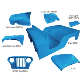 Carroceria em Fibra Azul Turquesa (Azul Ford Maverick 1974) para Jeep Willys 55 à 83 Cj5 (Completa sem o quadro)  - Cor
