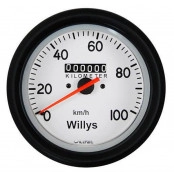 Relogio indicador medidor velocimetro de 0 a 100 fundo branco ponteiro laranja aro preto para Willys CJ2 /CJ3 /