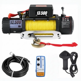 Guincho Elétrico 13.500lbs Cabo de Kevlar Amarelo 12 mm c/2 Controles p/ Jeep Rural F75 Troller L200 Hilux Bandeirantes