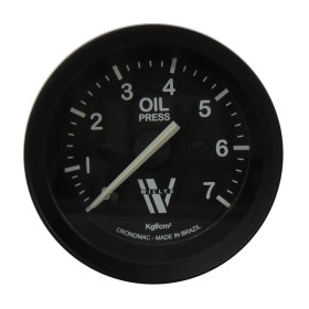 Relógio / Manômetro Indicador de Pressão De Óleo Cronomac 52mm / 7Kg Edição Especial Jeep Willys - Preto com Grafia Bran