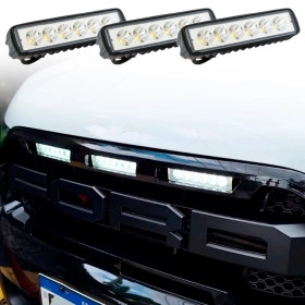  Kit 3 Unidades Farol LED 18W 6 LEDs para Off-Road e 4x4 Milha e Luz de Ré