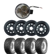 COMBO: 4 Rodas 15x8 6 Furos de 139,7 + 4 Pneus 33x12,5 R 15  Tires MT GT / Mud Terrain - Grátis: Farol de LED (3 LED