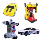 Kit com 2 Carrinhos BMW branca + Camaro amarelo   Robô Transformers - Robot