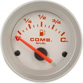 Relógio Indicador do Nível de Combustível Cronomac Linha Racing 52 mm / Elétrico / Ponteiro Laranja Fundo em Aço Escovado