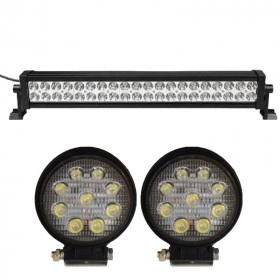 Farol Barra de Led com 40 LEDS - / 120 Watts 54 cm + Farol de Milha LED com 27W / 9 LEDs - O Par <BR>