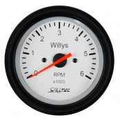 Relógio RPM -  Conta Giros Jeep Willys , pode ser utlizado no 4 e 6 cilindros  fundo branco  ponteiro laranja aro preto para jeep willys cj2 / cj3 / cj5
