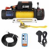 Guincho Elétrico 13.500lbs Cabo de Kevlar Amarelo 12 mm c/2 Controles p/ Jeep Rural F75 Troller L200 Hilux Bandeirantes