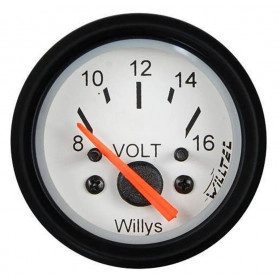 Relógio Medidor Indicador do Voltímetro 52mm Fundo Branco Ponteiro Laranja e Aro Preto para Jeep Willys