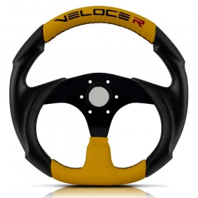 Volante Esportivo Preto com Amarelo com cubo para todos os veículos diâmetro 330 mm