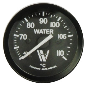 Termômetro Mecânico de Água Cronomac 52mm Linha Especial Willys - Aro e Fundo Pretos / Grafia e Ponteiro Brancos