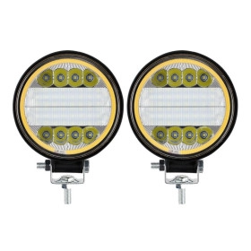 Kit 2 Farol De Milha Led Redondo 72w c/ Angel Eyes 12-24v Jeep Troller Rural F-75 Trator Agricola Suzuki Toyota Triton