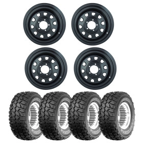 Combo Jeep -4 rodas Roda 16x8 - 5 Furos de 139.7 Daytona Black em Aço (Reforçada) Estilo Mangels Preto Fosco Eletrostáti