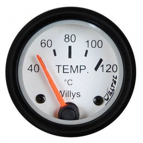 Relógio indicador medidor de Temperatura elétrico fundo Branco, Ponteiro Laranja, Aro Preto para WIllys CJ2 / CJ3 / CJ5