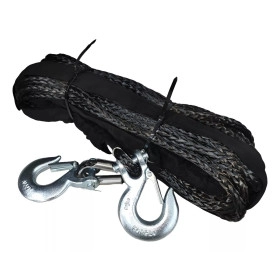 Cabo de Kevlar Preto 28mts 10mm com 2 Ganchos, Ideal para Reboque, Resgate