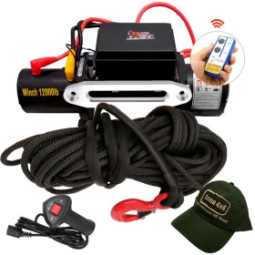 Guincho Elétrico Winch 12.000lbs / 5400 Kg. c/ Corda Naval Preta + Controle  p/ Jeep Rural F75 Troller Toyota Bandeirant