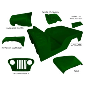 Carroceria em Fibra Verde Jeep Willys 55 à 83 Cj5 (Completa sem o quadro) - Cor especial sob encomenda