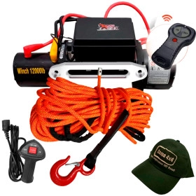 Guincho Elétrico Winch 12.000lbs / 5400 Kg. c/ Corda Naval Laranja + Controle  p/ Jeep Rural F75 Troller Toyota Bandeira