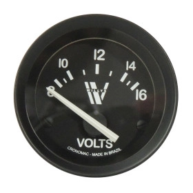 Voltímetro Cronomac Linha Especial Jeep Willys 52mm / 12V Preto com Grafia Branca