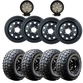 Combo Jeep: 4 rodas Roda 16x8 - 5 Furos de 139.7 Daytona Black em Aço (Reforçada) + 4 Pneus GT Radial Adventuro 305/70 R