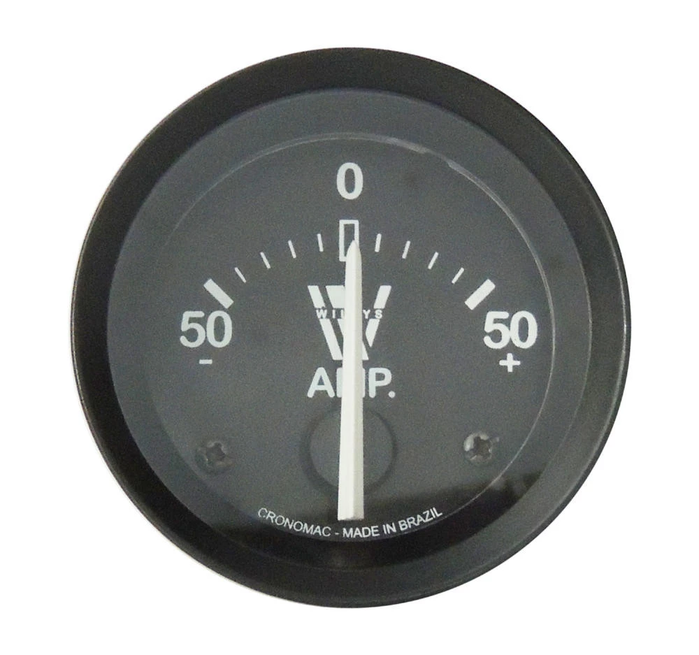 Amperímetro Cronomac Linha Especial Jeep Willys 52mm / 50amp. Preto com Grafia Branca