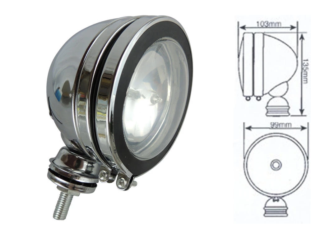 Farol de Milha Offroad Cromado com Lâmpada H3, com Armação em Metal Ø = 99mm
