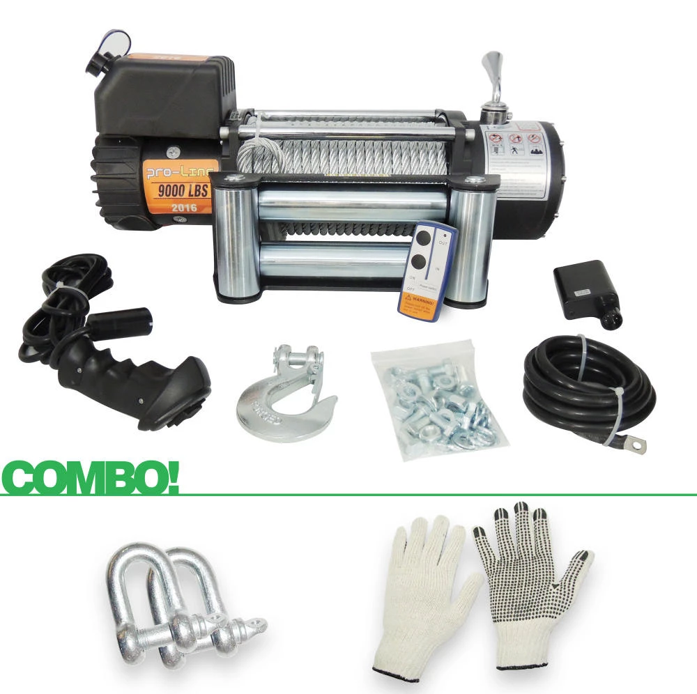 Combo - Guincho Elétrico Winch 9.000lbs Pró Line Linha Profissional + 2 Anilhas Rosqueáveis + Luva para Manutenção  GRÁT