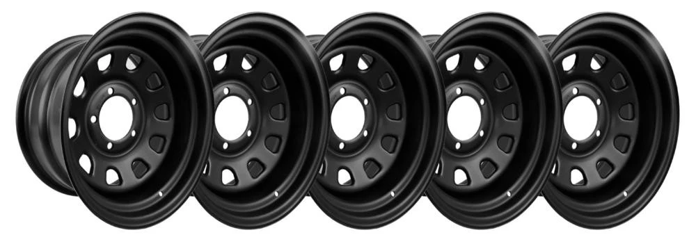 Jogo c/ 5 Rodas Daytona Black em Aço (Estilo Mangels) 15x8, 6 Furos de 139.7 para toyota hilux e  bandeirante até 1999,