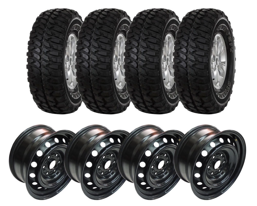 Combo: 4 Rodas de aço 17x8 6 furos de 139.7 + 4 Pneus 286/75 R16 Gt Radial Adventuro - Mud Terrain para Trilhas