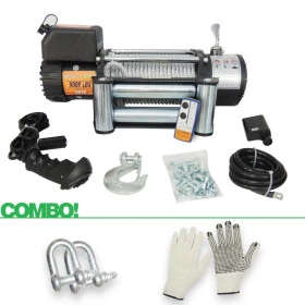 Combo - Guincho Elétrico Winch 9.000lbs Pró Line Linha Profissional + 2 Anilhas Rosqueáveis + Luva para Manutenção  GRÁT