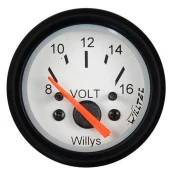 Relógio Medidor Indicador do Voltímetro 52mm Fundo Branco Ponteiro Laranja e Aro Preto para Jeep Willys