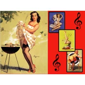 Quadros Decorativos Retro (Imagens Retro) - Tema: Pin-Up Churrasco - Ref: 7093/SA