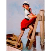 Quadros Decorativos Retro (Imagens Retro) - Tema: Pin-Up Bote - Ref: 7083/SA