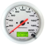 Velocímetro Cronomac Eletrônico 100mm/200km/h/ Linha Racing - Aro e Fundo em Alumínio escovado, Pode ser aferido de acordo com o Tamanho do Pneu