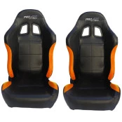 Par de Banco Concha Reclinável Preto com Laranja  X1 Seat – AUS - Feito em Espuma Injetada - Acompanha trilhos universai