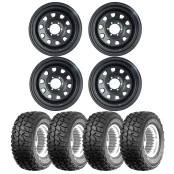 Combo Troller/Pick up  -4 rodas Roda 16x8 - 6 Furos de 139.7 Daytona Black em Aço (Reforçada) Estilo Mangels Preto Fosco