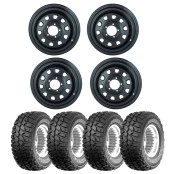 Combo Jeep -4 rodas Roda 16x8 - 5 Furos de 139.7 Daytona Black em Aço (Reforçada) Estilo Mangels Preto Fosco Eletrostáti