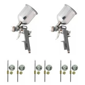 Jogo Com 2 Pistolas de Pintura Profissional  com 6 Bicos e  2Copos 1L Alumínio