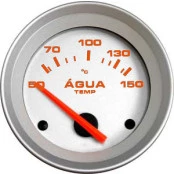 Termômetro Elétrico de Água Linha Racing 52mm / Grafia e Ponteiro Laranja Fundo em Aço Escovado 