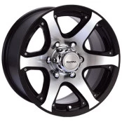 Roda de liga leve 15x8 reforçada 6 furos para Troller, Toyota band. e L-200 com off set negativo -27 na cor preta com prata diamantada