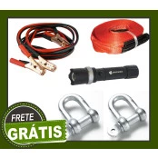 Kit Emergência - Cabo de carga de bateria (Cabo de Chupeta) + 1 Cinta reboque 3 metros / 5 Ton. + 2 anilhas + Lanterna d