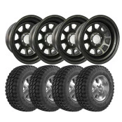 Combo: 4 Rodas Daytona 17x8 5 Furos de 139,7 feita em aço reforçado para Jeep Willys e Ford + 4 Pneus 305/70 R17 Achille