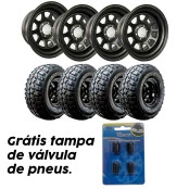 kit 4 Rodas 15x8-6 Furos de 139.7 Daytona Black em Aço Reforçada+4 Pneus 33x12,5 R15 GT RADIAL Adventuro MT Jeep e Suv´s